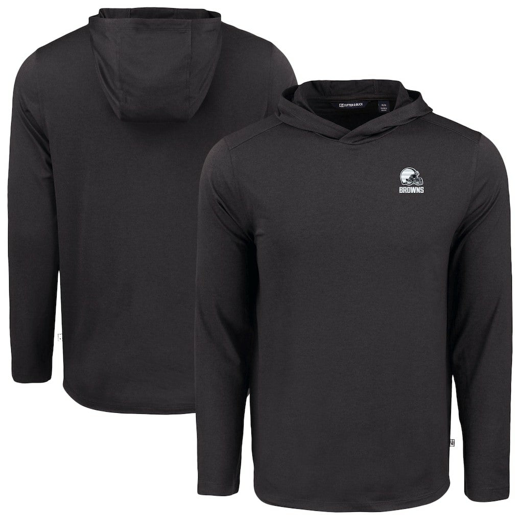 Cleveland Browns Cutter & Buck Coastline Epic Comfort Eco Recycled Long Sleeve Hooded T-Shirt Black