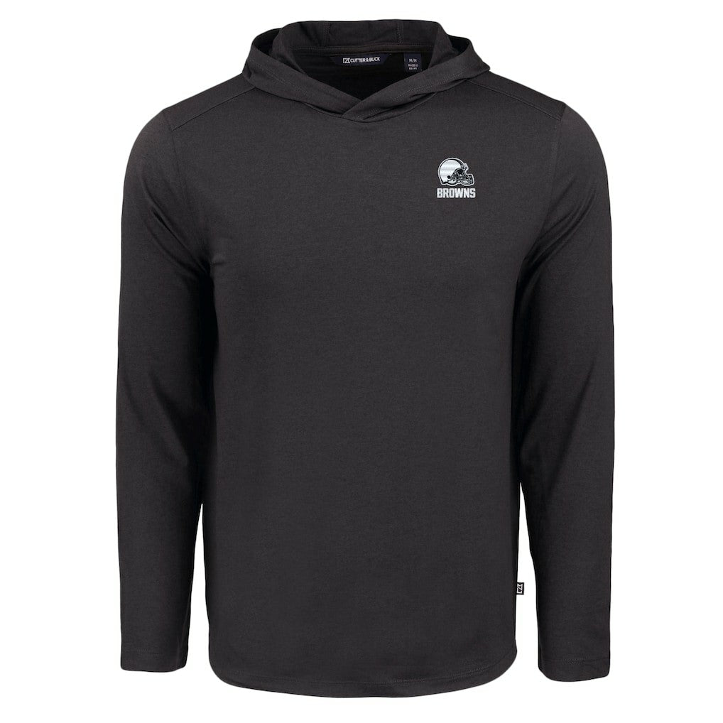 Cleveland Browns Cutter & Buck Coastline Epic Comfort Eco Recycled Long Sleeve Hooded T-Shirt Black