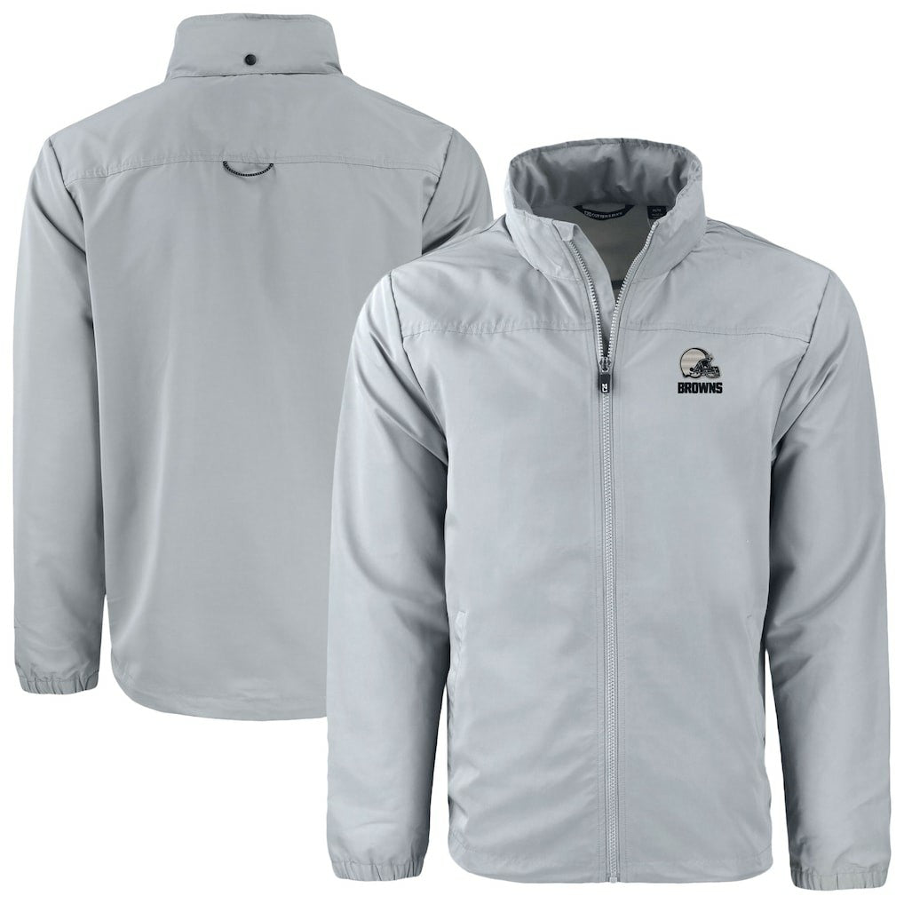 Cleveland Browns Cutter & Buck Charter Eco Recycled Full-Zip Hoodie Jacket Gray