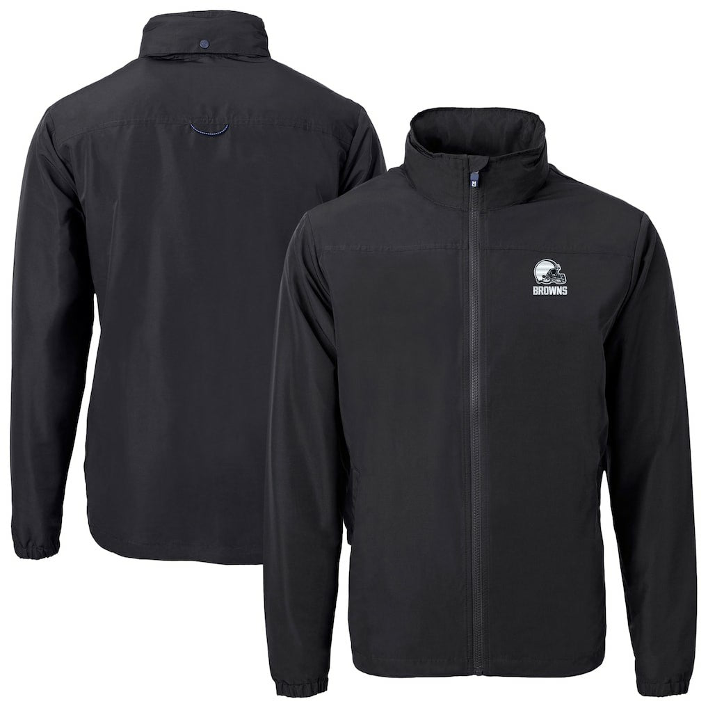 Cleveland Browns Cutter & Buck Charter Eco Recycled Full-Zip Hoodie Jacket Black