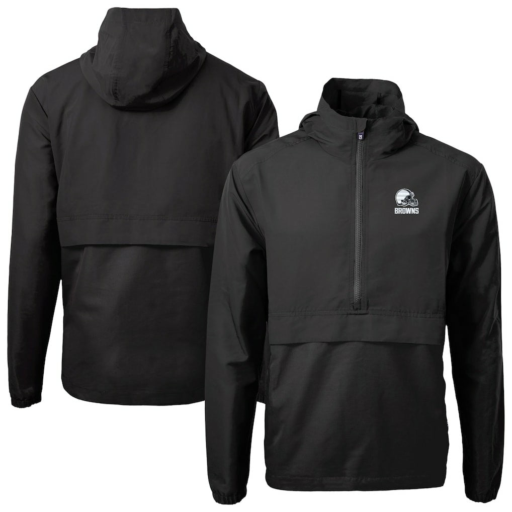 Cleveland Browns Cutter & Buck Charter Eco Recycled Anorak Half-Zip Hoodie Jacket Black