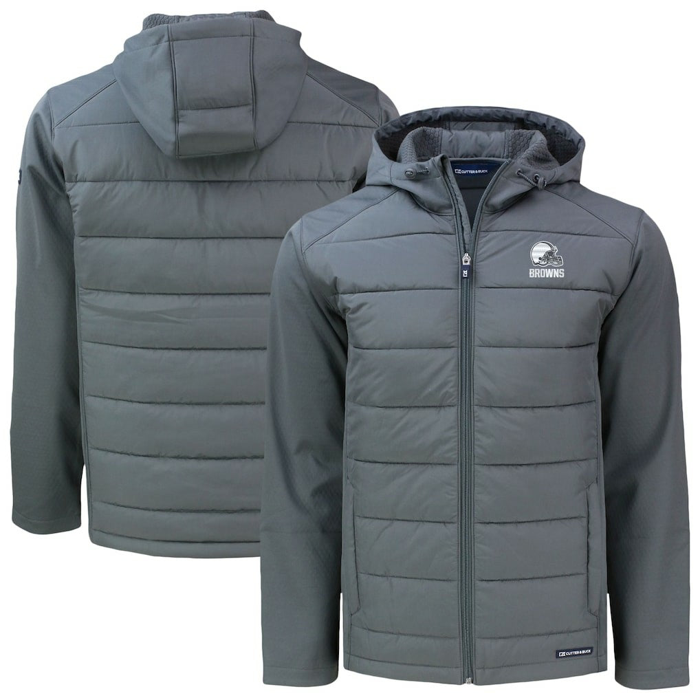 Cleveland Browns Cutter & Buck Evoke Hybrid Eco Softshell Recycled Full-Zip Hooded Jacket Gray