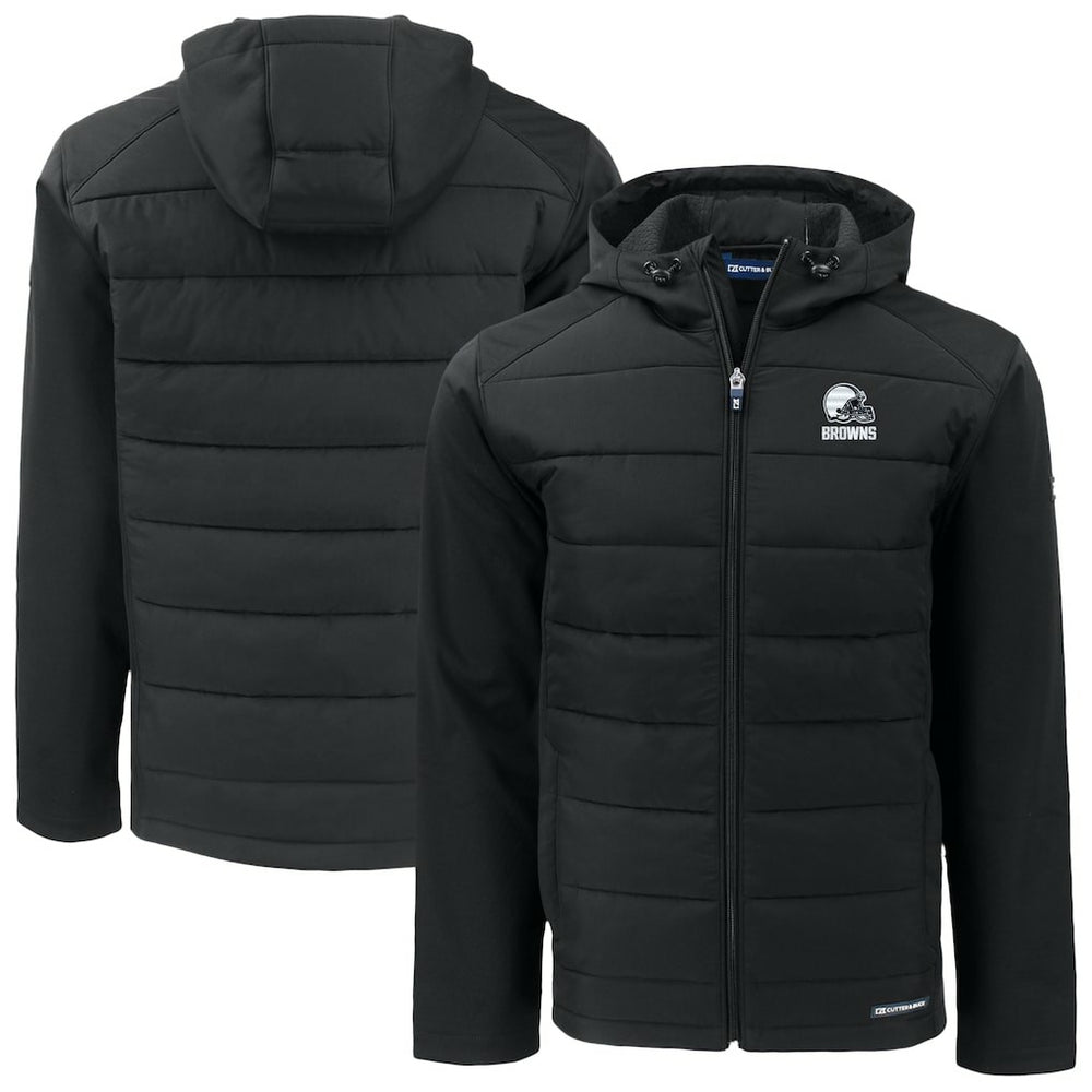 Cleveland Browns Cutter & Buck Evoke Hybrid Eco Softshell Recycled Full-Zip Hooded Jacket Black