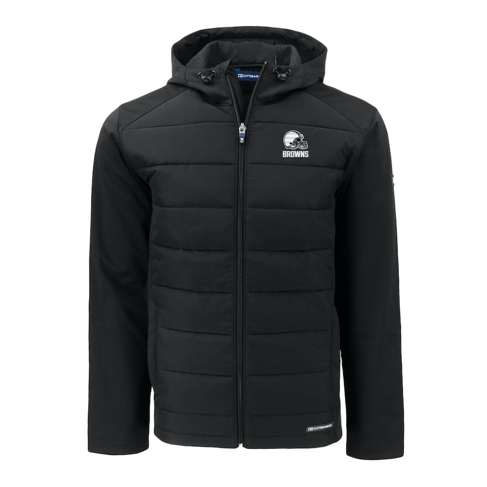 Cleveland Browns Cutter & Buck Evoke Hybrid Eco Softshell Recycled Full-Zip Hooded Jacket Black