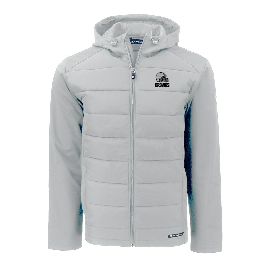 Cleveland Browns Cutter & Buck Evoke Hybrid Eco Softshell Recycled Full-Zip Hooded Jacket Gray