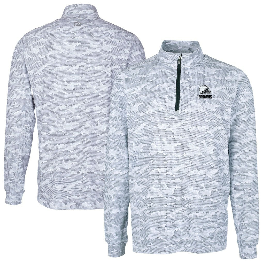 Cleveland Browns Cutter & Buck Big & Tall Traverse Stretch Eco Camo Print Quarter-Zip Top Charcoal
