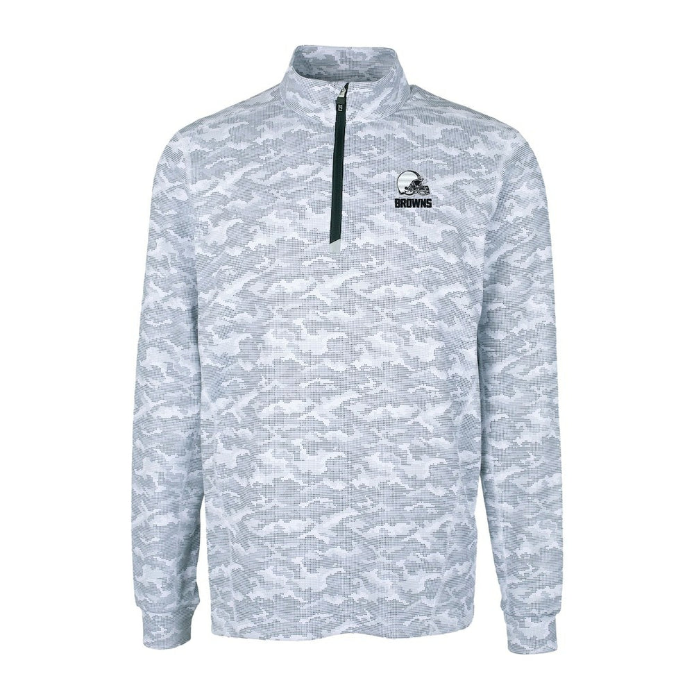 Cleveland Browns Cutter & Buck Big & Tall Traverse Stretch Eco Camo Print Quarter-Zip Top Charcoal