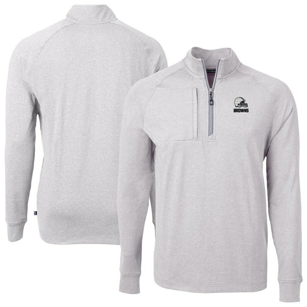 Cleveland Browns Cutter & Buck Big & Tall Adapt Eco Knit Quarter-Zip Top Heather Gray