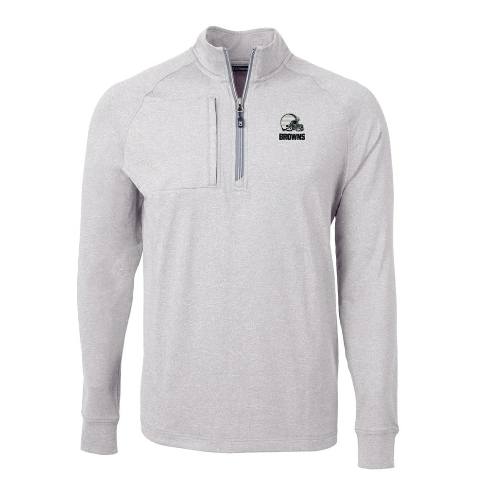 Cleveland Browns Cutter & Buck Big & Tall Adapt Eco Knit Quarter-Zip Top Heather Gray