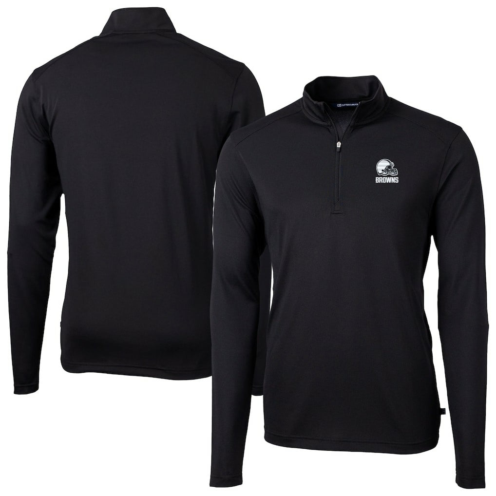 Cleveland Browns Cutter & Buck Big & Tall Virtue Eco Pique Recycled Quarter-Zip Pullover Top Black