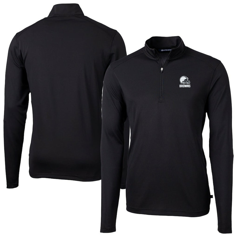Cleveland Browns Cutter & Buck Big & Tall Virtue Eco Pique Recycled Quarter-Zip Pullover Top Black