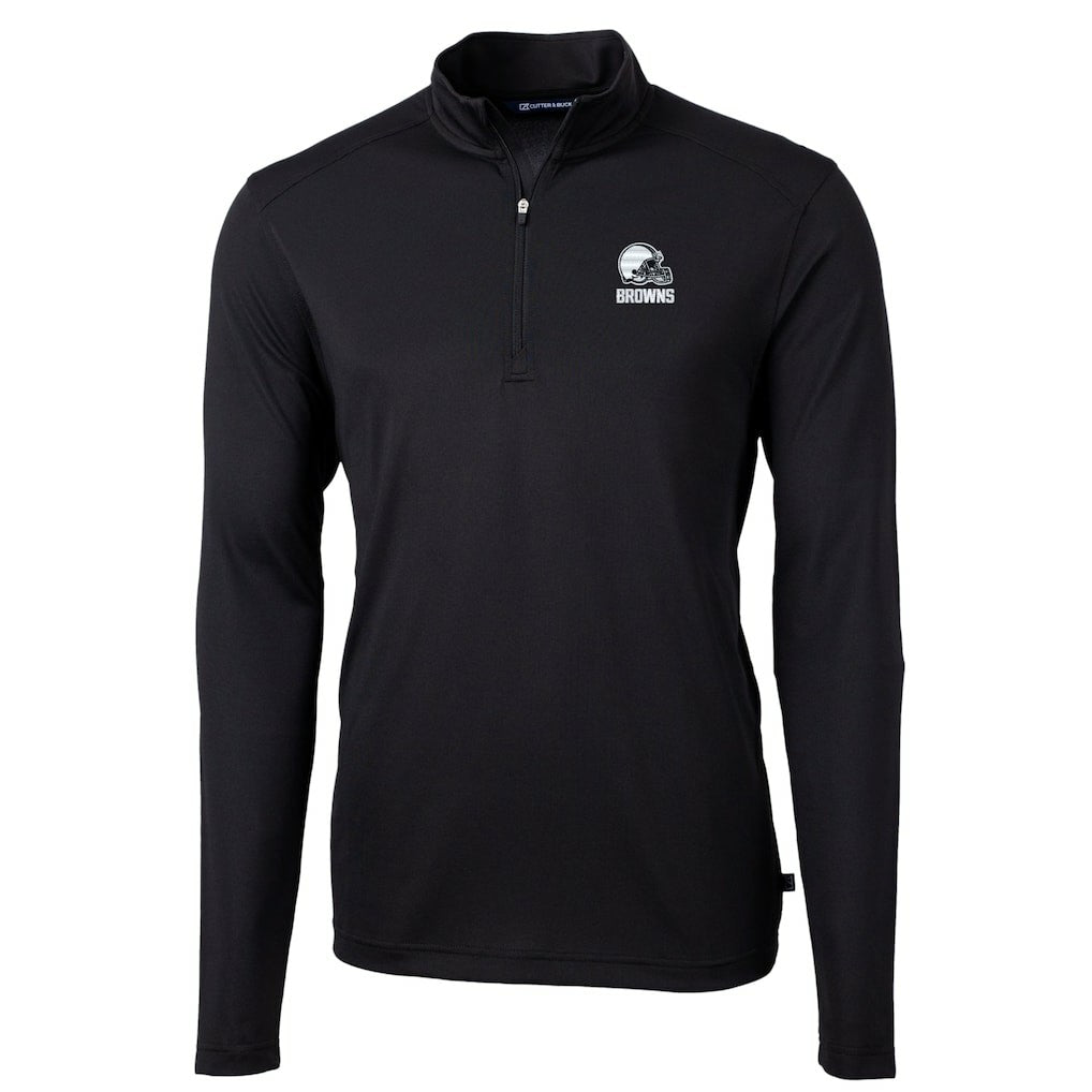 Cleveland Browns Cutter & Buck Big & Tall Virtue Eco Pique Recycled Quarter-Zip Pullover Top Black