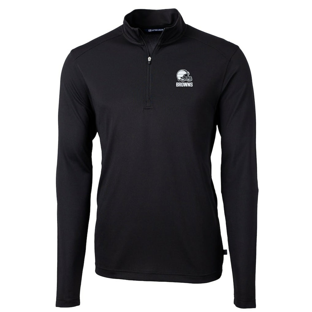 Cleveland Browns Cutter & Buck Big & Tall Virtue Eco Pique Recycled Quarter-Zip Pullover Top Black