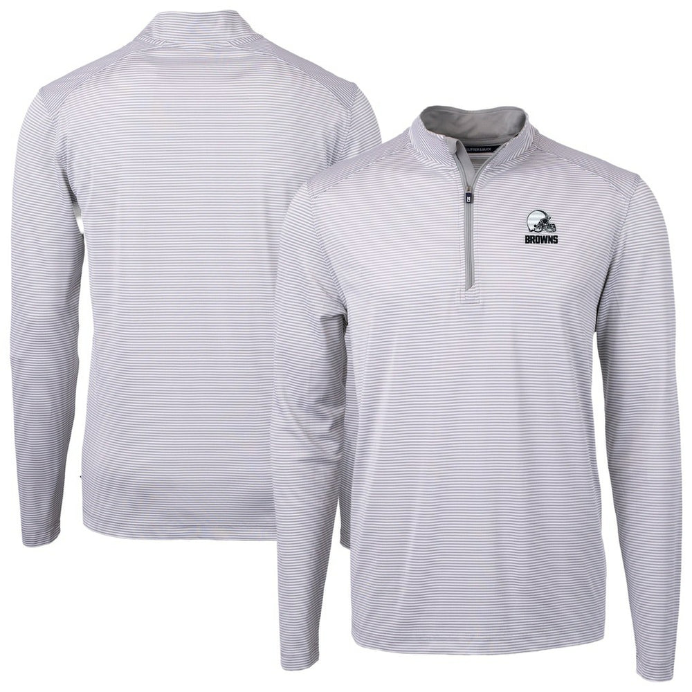 Cleveland Browns Cutter & Buck Big & Tall Virtue Eco Pique Micro Stripe Recycled Quarter-Zip Pullover Top Gray