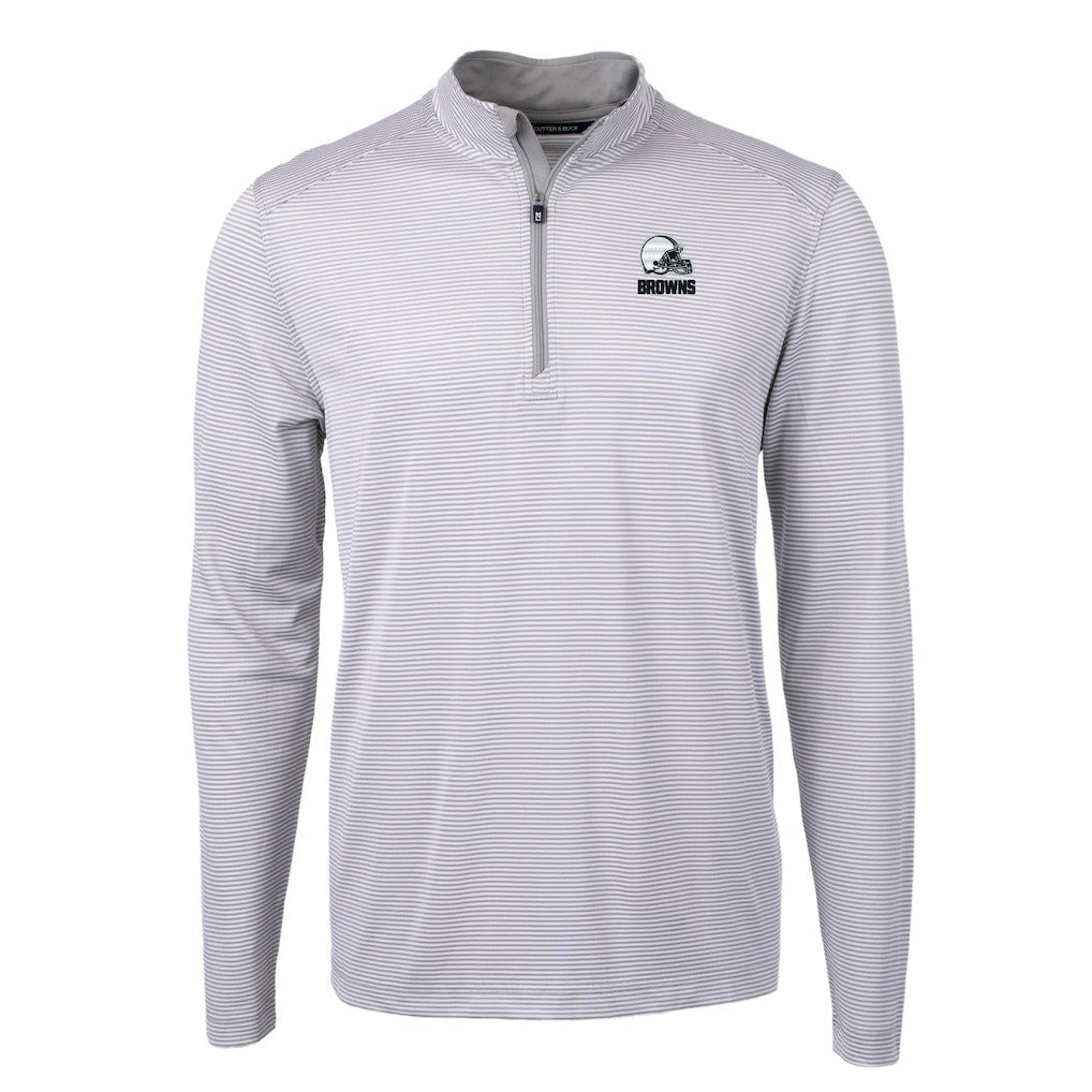 Cleveland Browns Cutter & Buck Big & Tall Virtue Eco Pique Micro Stripe Recycled Quarter-Zip Pullover Top Gray