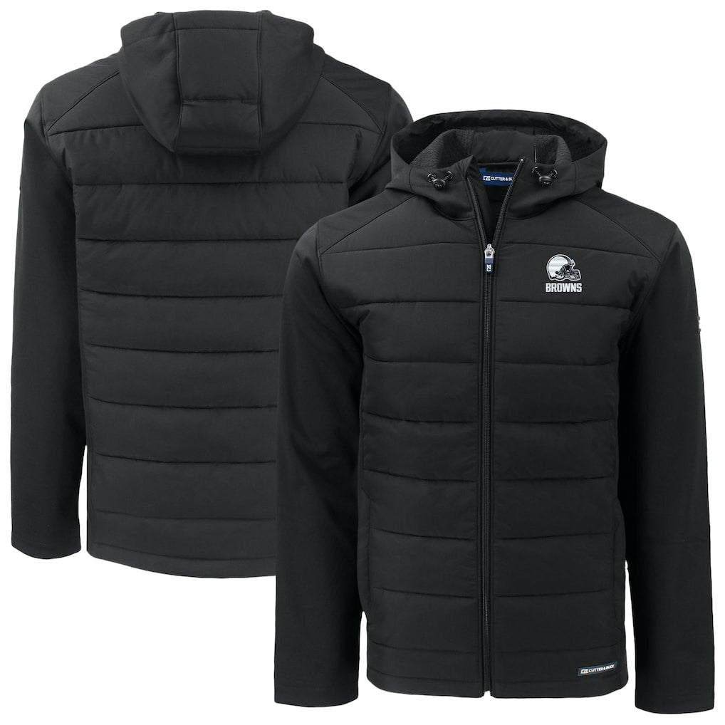 Cleveland Browns Cutter & Buck Big & Tall Evoke Hybrid Eco Softshell Recycled Full-Zip Hooded Jacket Black