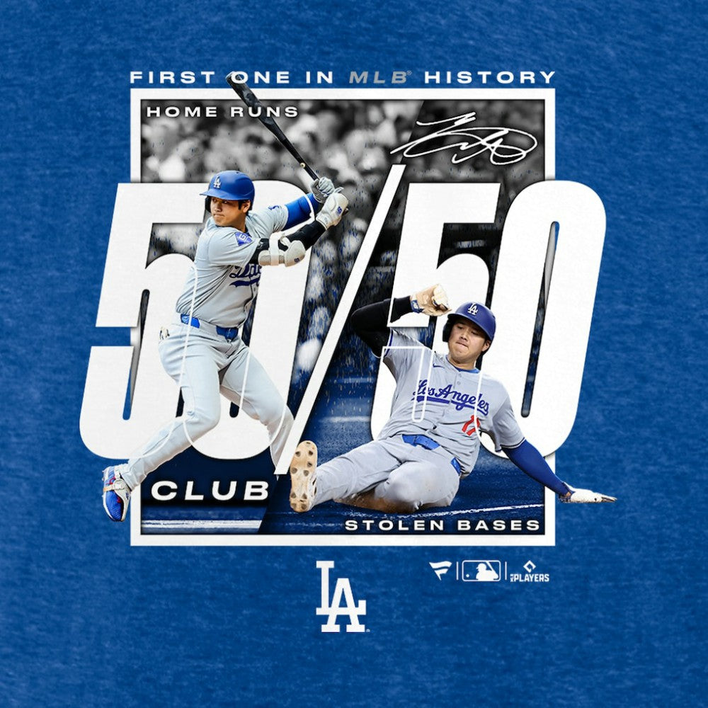Shohei Ohtani Los Angeles Dodgers Fanatics 50/50 Club T-Shirt - Heather Royal T-shirts