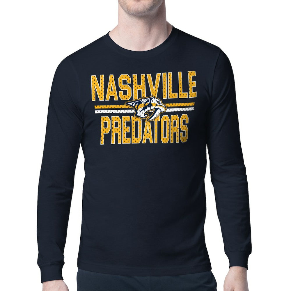 NHL Nashville Predators Starter Mesh Look Team Name Long Sleeve T-Shirt - Navy