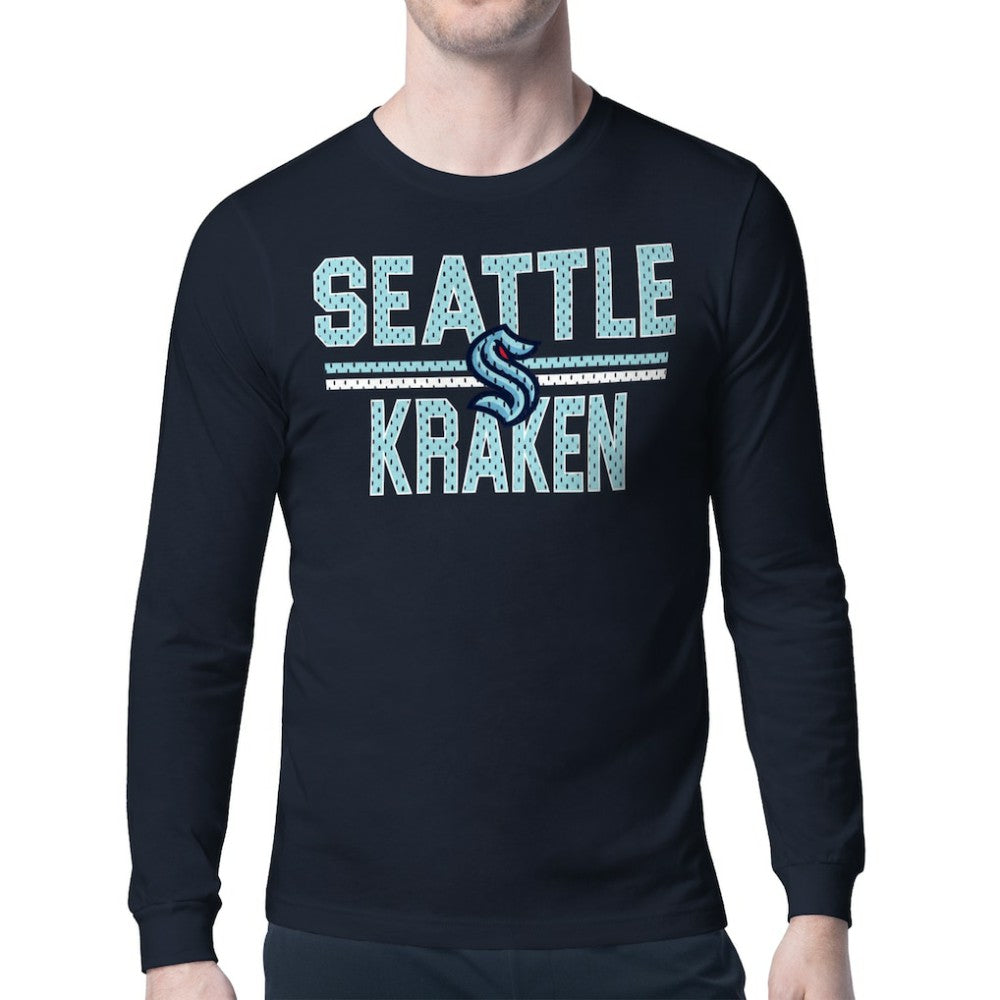 NHL Seattle Kraken Starter Mesh Look Team Name Long Sleeve T-Shirt - Deep Sea Blue