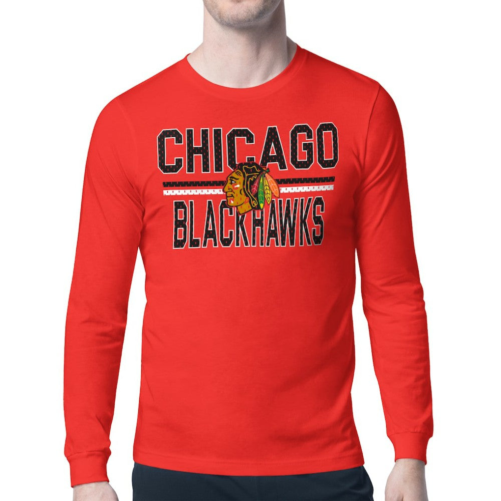NHL Chicago Blackhawks Starter Mesh Look Team Name Long Sleeve T-Shirt - Red