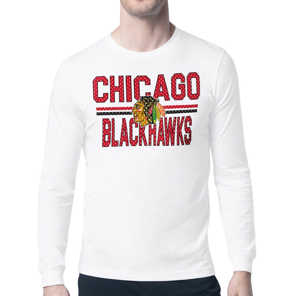 NHL Chicago Blackhawks Starter Mesh Look Team Name Long Sleeve T-Shirt - White