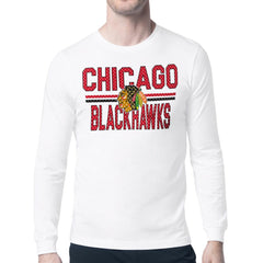NHL Chicago Blackhawks Starter Mesh Look Team Name Long Sleeve T-Shirt - White