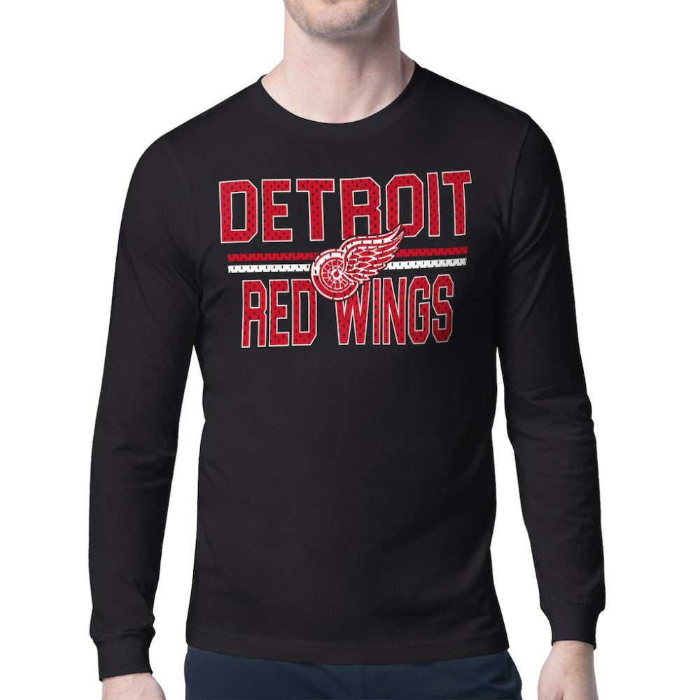NHL Detroit Red Wings Starter Mesh Look Team Name Long Sleeve T-Shirt - Black