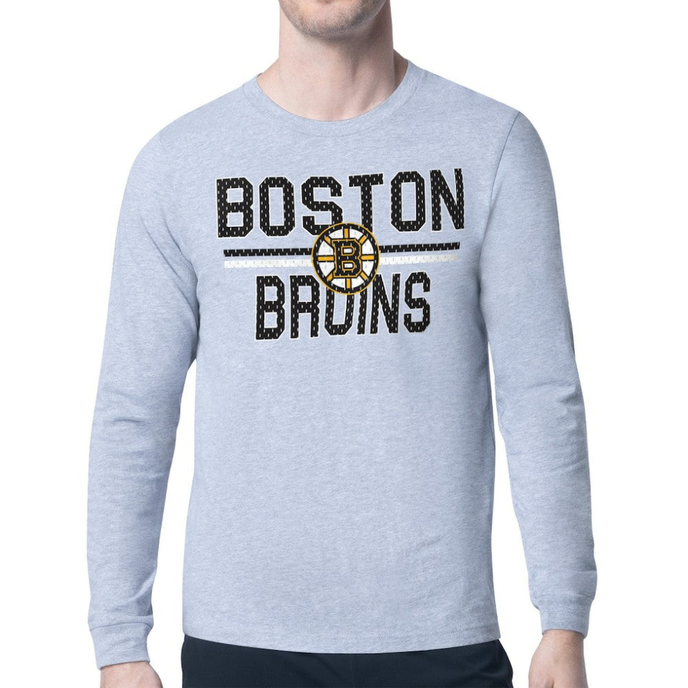 NHL Boston Bruins Starter Mesh Look Team Name Logo Long Sleeve T-Shirt - Heather Gray