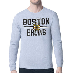 NHL Boston Bruins Starter Mesh Look Team Name Logo Long Sleeve T-Shirt - Heather Gray