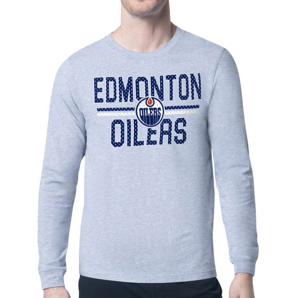 NHL Edmonton Oilers Starter Mesh Look Team Name Logo Long Sleeve T-Shirt - Heather Gray