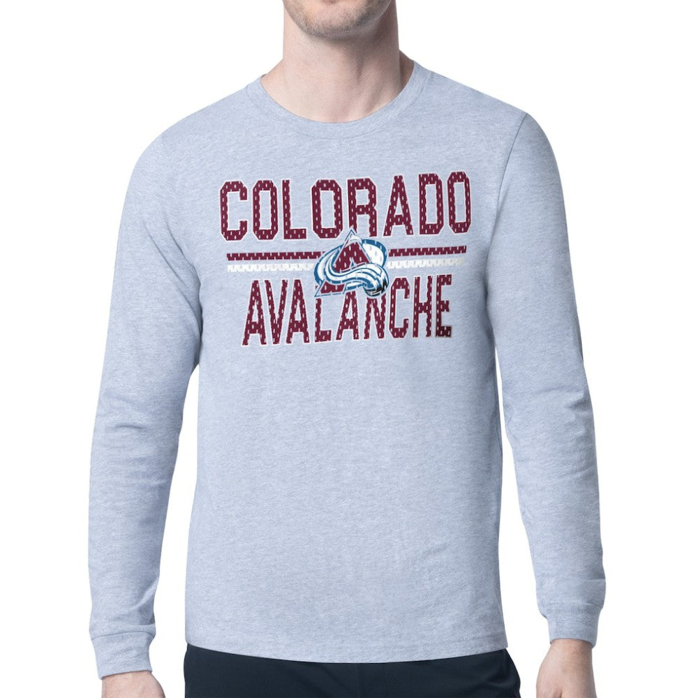 NHL Colorado Avalanche Starter Mesh Look Team Name Logo Long Sleeve T-Shirt - Heather Gray