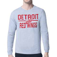 NHL Detroit Red Wings Starter Mesh Look Team Name Logo Long Sleeve T-Shirt - Heather Gray