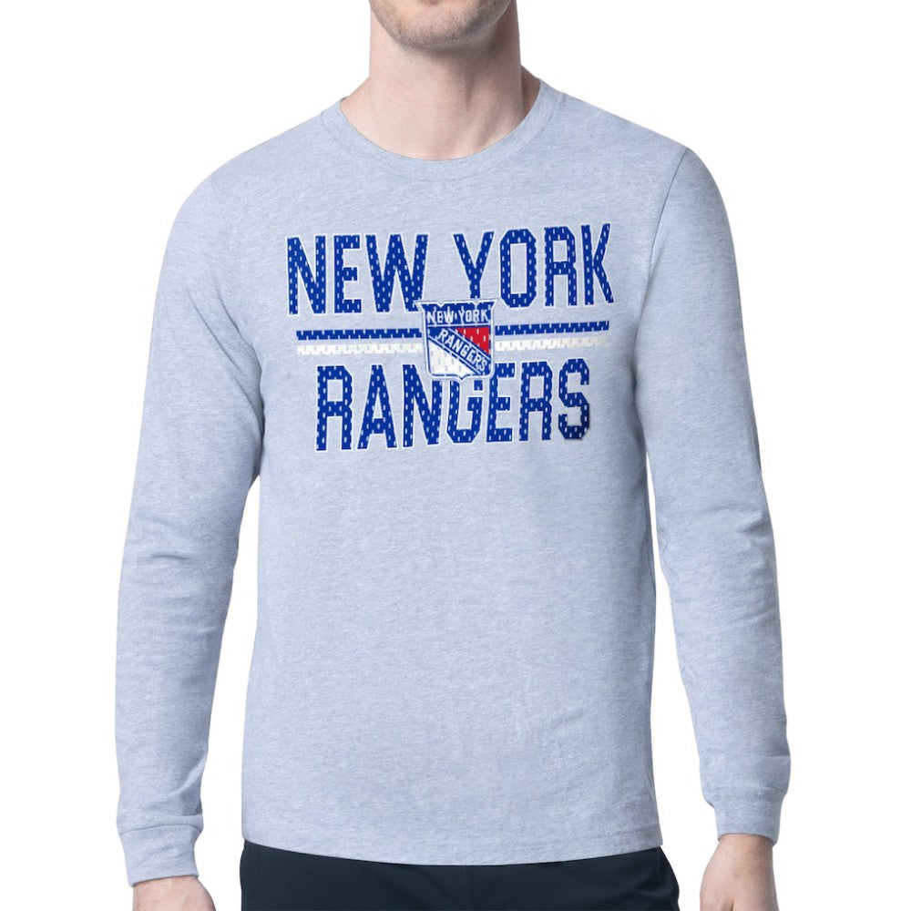 NHL New York Rangers Starter Mesh Look Team Name Logo Long Sleeve T-Shirt - Heather Gray