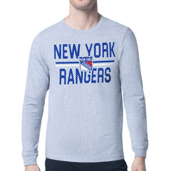 NHL New York Rangers Starter Mesh Look Team Name Logo Long Sleeve T-Shirt - Heather Gray