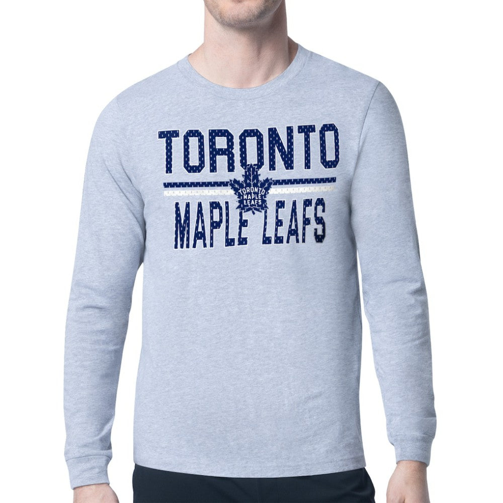 NHL Toronto Maple Leafs Starter Mesh Look Team Name Logo Long Sleeve T-Shirt - Heather Gray