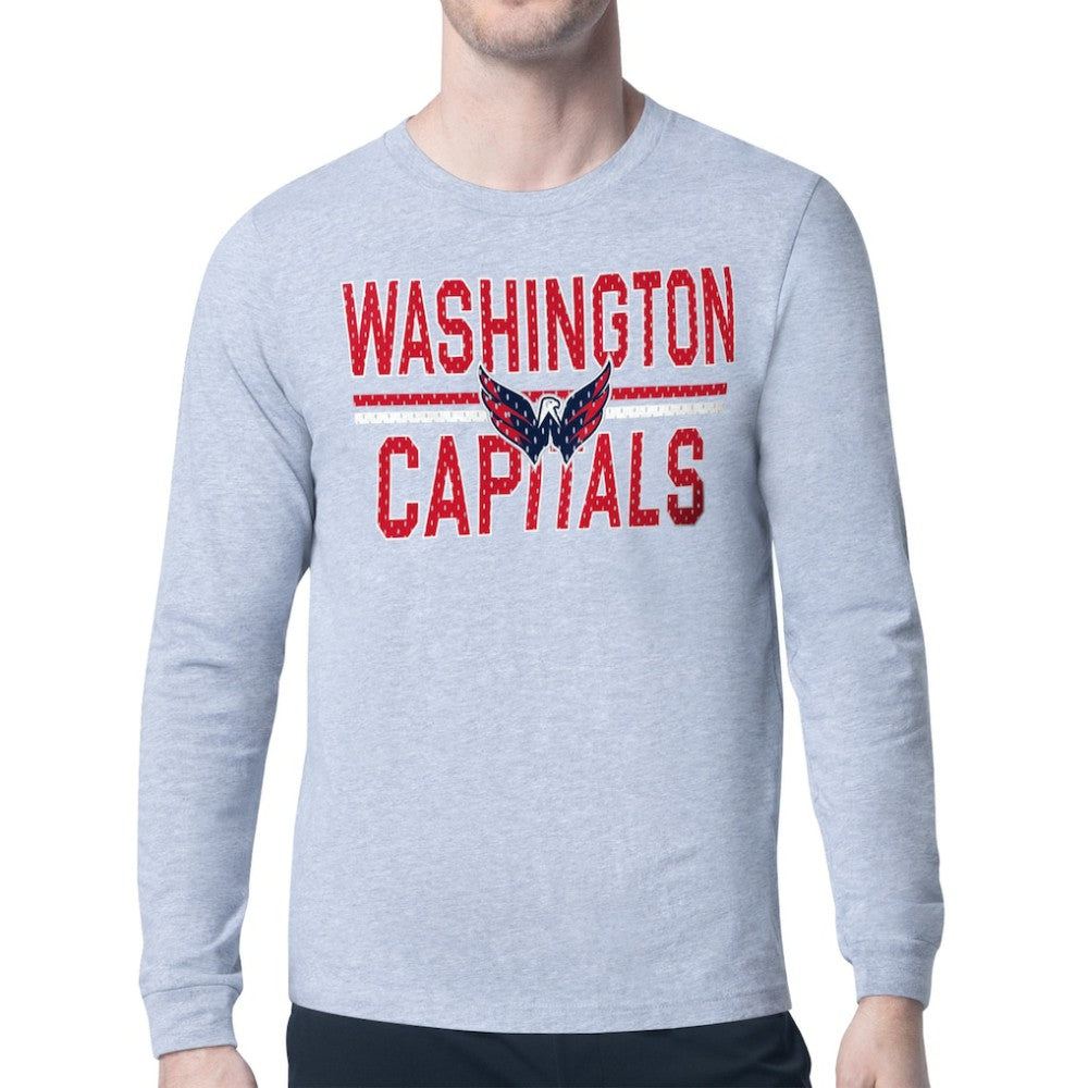 NHL Washington Capitals Starter Mesh Look Team Name Logo Long Sleeve T-Shirt - Heather Gray