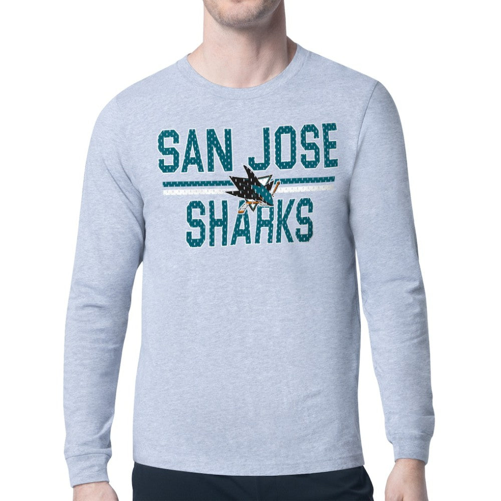 NHL San Jose Sharks Starter Mesh Look Team Name Logo Long Sleeve T-Shirt - Heather Gray