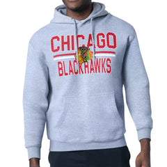 NHL Chicago Blackhawks Starter Mesh Look Team Name Logo Tri-Blend Pullover Hoodie - Heather Gray