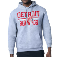 NHL Detroit Red Wings Starter Mesh Look Team Name Logo Tri-Blend Pullover Hoodie - Heather Gray