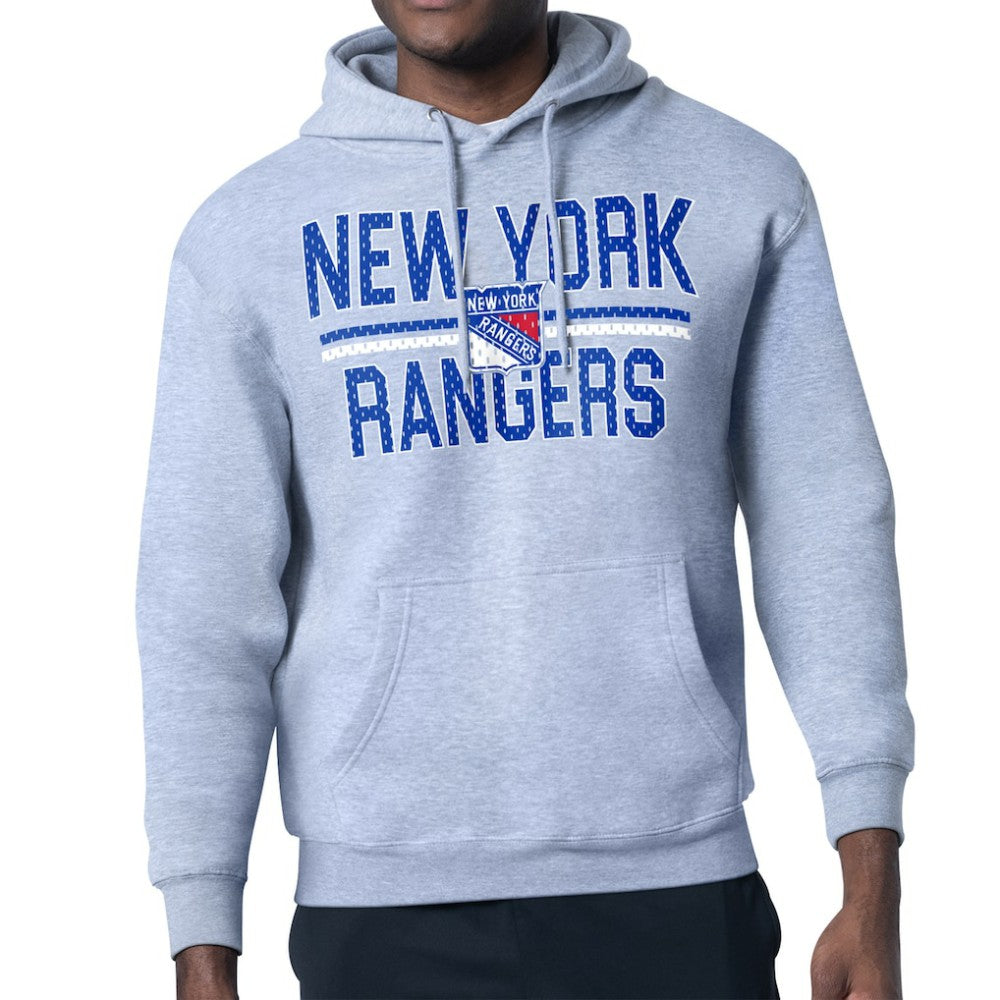 NHL New York Rangers Starter Mesh Look Team Name Logo Tri-Blend Pullover Hoodie - Heather Gray