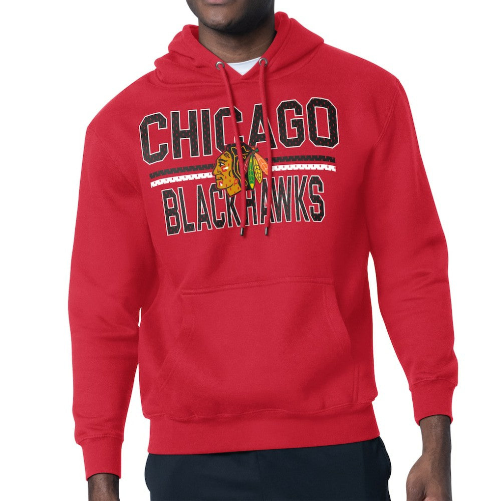 NHL Chicago Blackhawks Starter Mesh Look Team Name Logo Tri-Blend Pullover Hoodie - Red