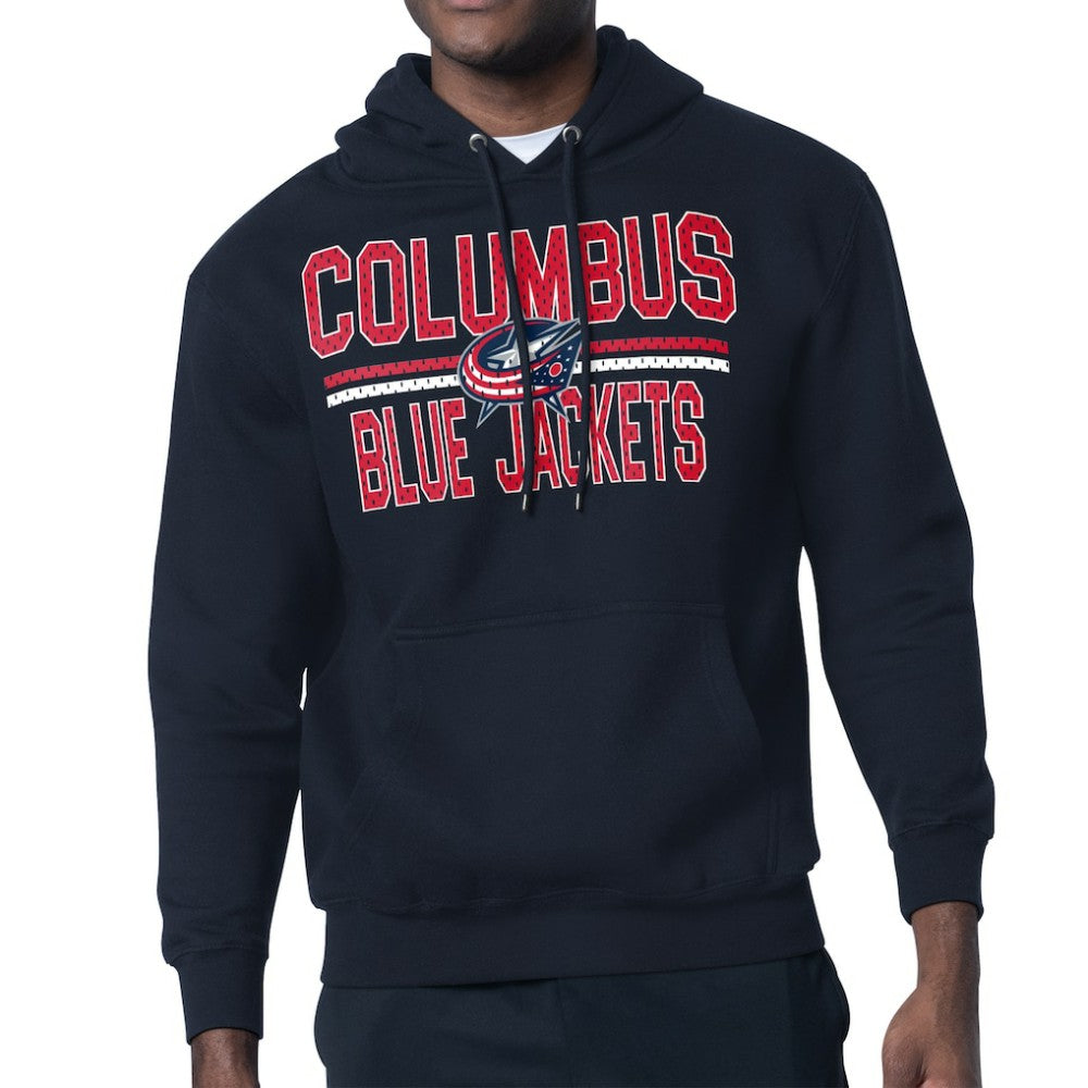 NHL Columbus Blue Jackets Starter Mesh Look Team Name Logo Tri-Blend Pullover Hoodie - Navy