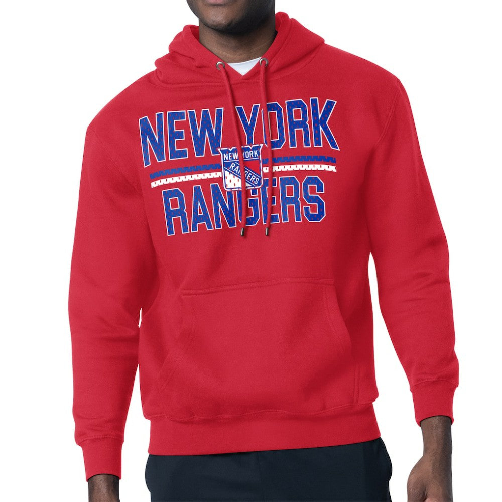 NHL New York Rangers Starter Mesh Look Team Name Logo Tri-Blend Pullover Hoodie - Red