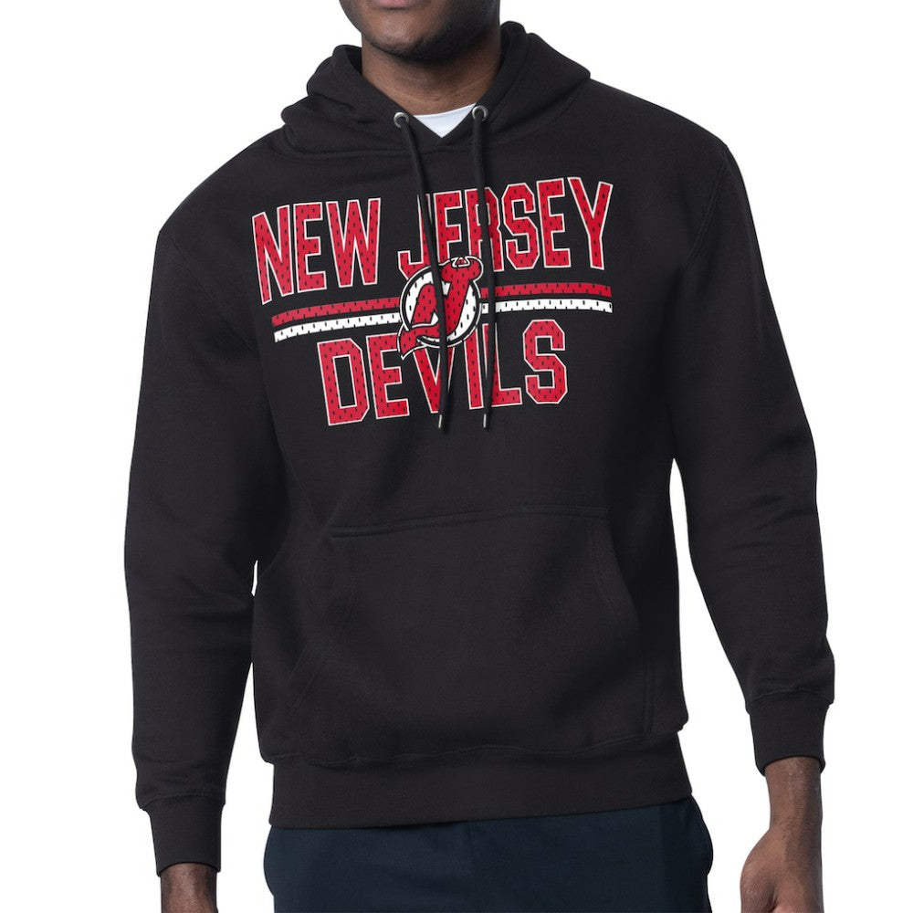 NHL New Jersey Devils Starter Mesh Look Team Name Logo Tri-Blend Pullover Hoodie - Black