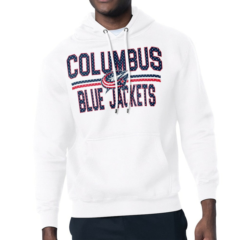 NHL Columbus Blue Jackets Starter Mesh Look Team Name Logo Tri-Blend Pullover Hoodie - White