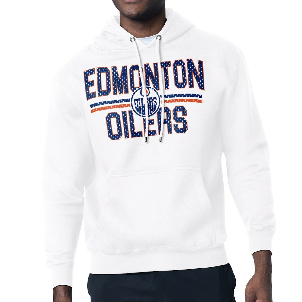 NHL Edmonton Oilers Starter Mesh Look Team Name Logo Tri-Blend Pullover Hoodie - White