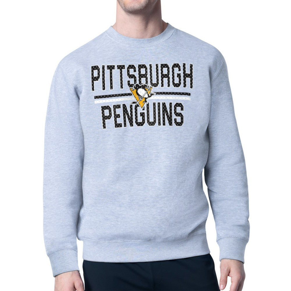 NHL Pittsburgh Penguins Starter Mesh Look Team Name Logo Pullover Sweatshirt - Heather Gray