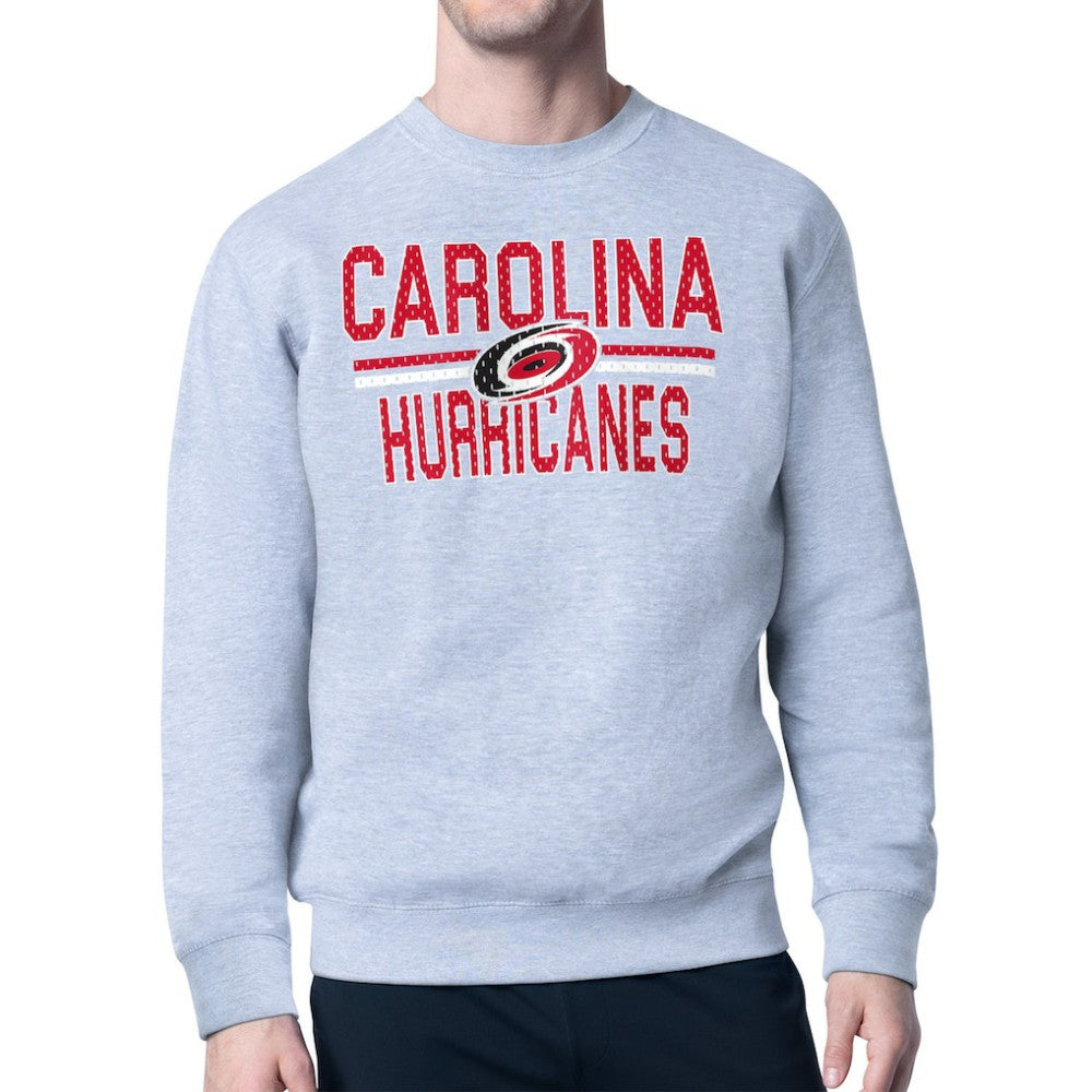 NHL Carolina Hurricanes Starter Mesh Look Team Name Logo Pullover Sweatshirt - Heather Gray