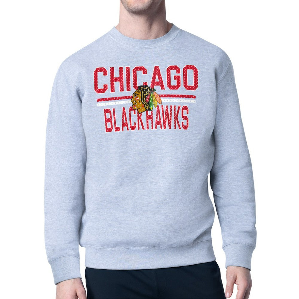 NHL Chicago Blackhawks Starter Mesh Look Team Name Logo Pullover Sweatshirt - Heather Gray
