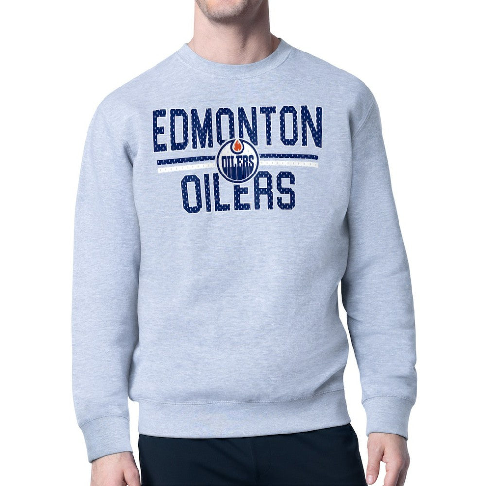 NHL Edmonton Oilers Starter Mesh Look Team Name Logo Pullover Sweatshirt - Heather Gray